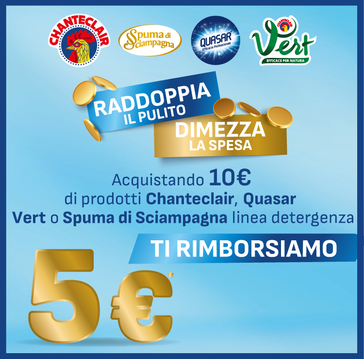 Immagine per smartphone con il titolo dell'attività: Cashback RADDOPPIA IL PULITO, DIMEZZA LA SPESA